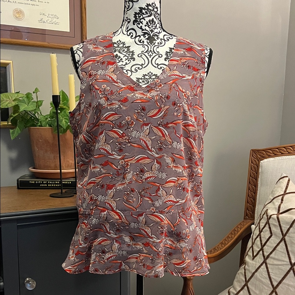 Cabi Floral Sleeveless Top - Red and Gray